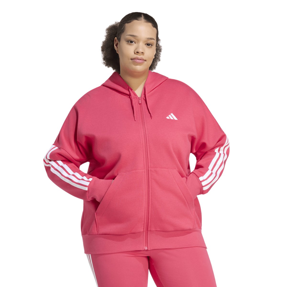 adidas Essentials 3-Stripe FZ Fleece Hoodie (Plus Size)