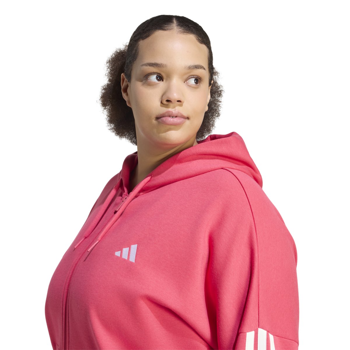 adidas Essentials 3-Stripe FZ Fleece Hoodie (Plus Size)