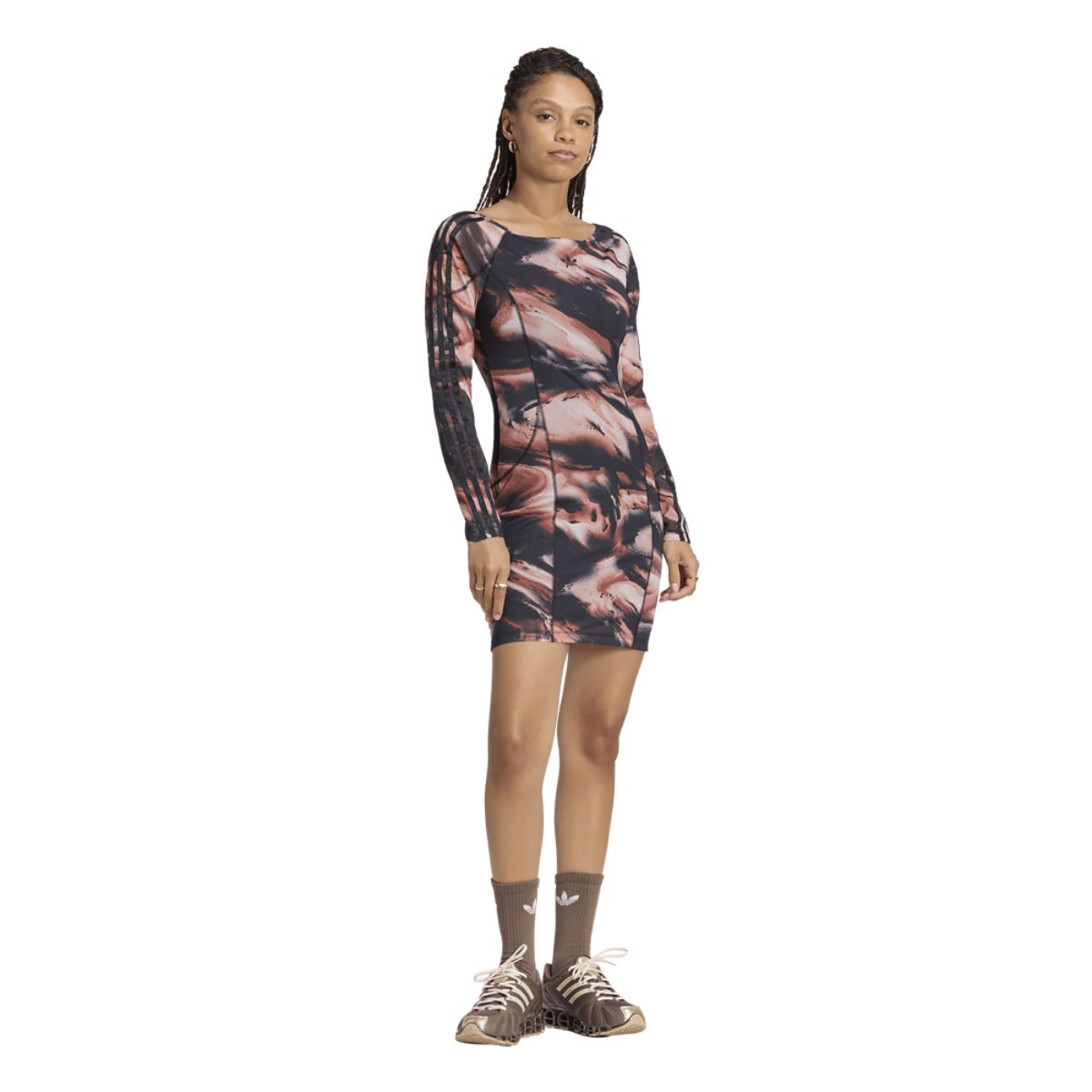 adidas Originals All Over Print Long Sleeve Mini Dress